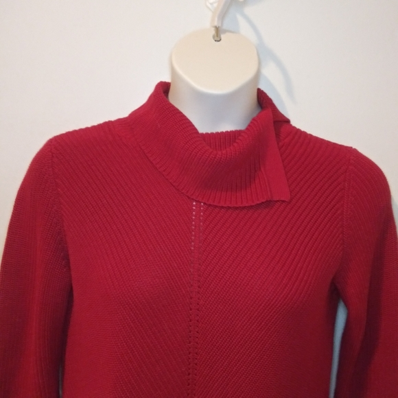 LAST CHANCE-Talbots Red Split Cowl Neck, Ribbed Tunic Length Sweater - Picture 2 of 8